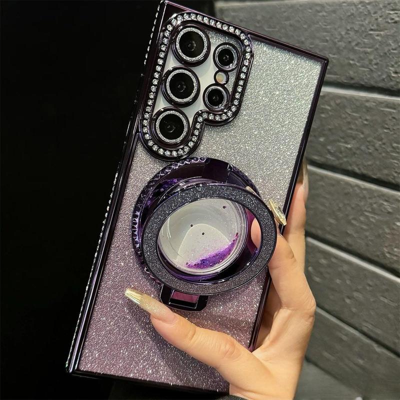 Product Introduction of Rhinestone Decor Phone Case with Ring Holder, 1 Count Magnetic Phone Protective Cover, Phone Accessories Compatible with Samsung Series 2