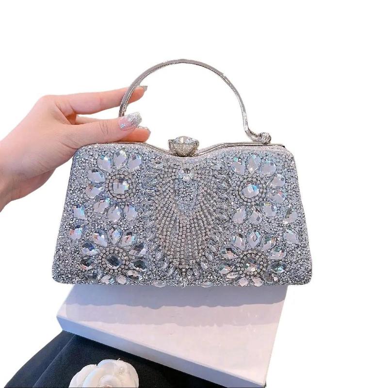 Túi Xách Nữ Đeo Chéo Women Bag Clutch Cầm Tay Cốp Đi Tiệc Chiếc Lá Hoa Đá Kèm Dây Xích Size 24 HÀNG QC Tặng Mẹ Làm Sui Đám Cưới Kem Nhung tuixach trung nien kết