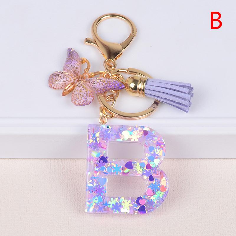 Product Introduction of A-Z Dreamy Sequin Letters Keychain For Women Tassel Butterfly Pendant Keyring  Bags  Car Key Chain 39