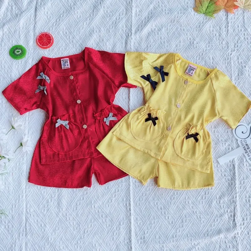 7-14kg set bà ba gấm tay ngắn túi tiền quần đùi cho bé gái dưới 4 tuổi