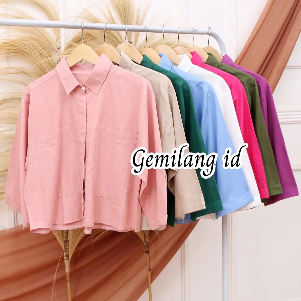 Melva Korean Crop Kemeja Wanita Semi Crop Linen Saku Dua Ld 120 Blouse Atasan Wanita Gemilang