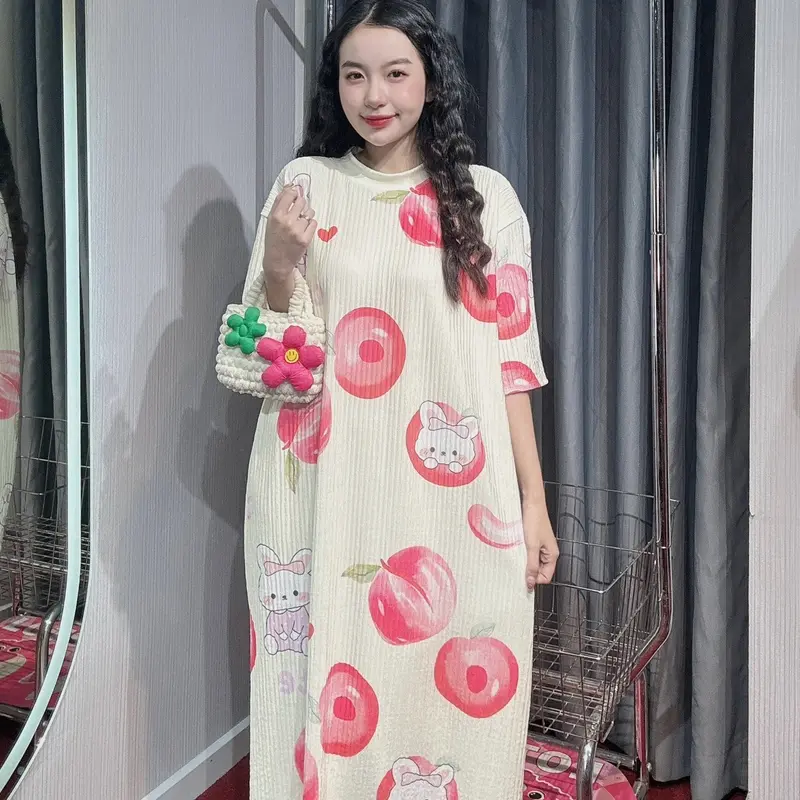 Đầm babydoll vải xốp hoạt hình cute A195 Nữ Dress Women Nhung Voi 0