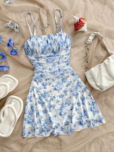 Vestido de mujer con estampado floral, moda boho casual sin mangas, vestido corto para vacaciones en la playa, ropa de verano para damas