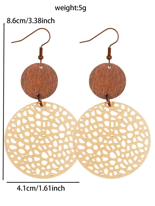 Hollow Out Design Wooden Earrings, Boho Style Jewelry for Women, Vintage Jewelry for Party, Daily Clothing Decor, Trendy All-match & Exquisite Jewelry for Gift 1