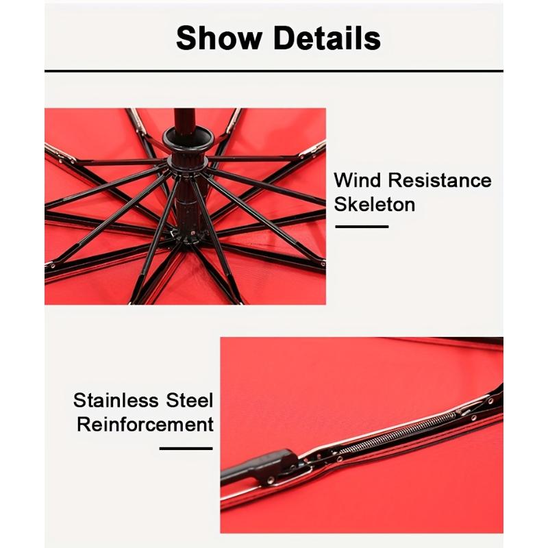Product Introduction of [Local warehouse shipments] Windproof Travel Sturdy 10 Ribs Frame Fashionable Automatic Umbrella, Extra Large Folding Simple Design Umbrella With UV Protection, Dual Use For Sunny And Rainy Weather 20