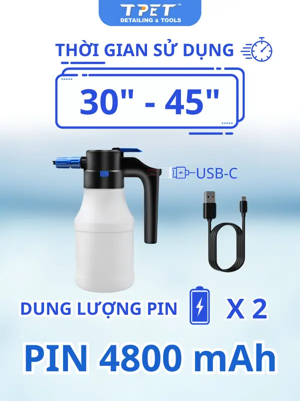 Bình phun bọt tuyết sạc tự động sạc pin rửa xe 1.5L dung tích pin 4800mAh bìnhxịt bọttuyết 4