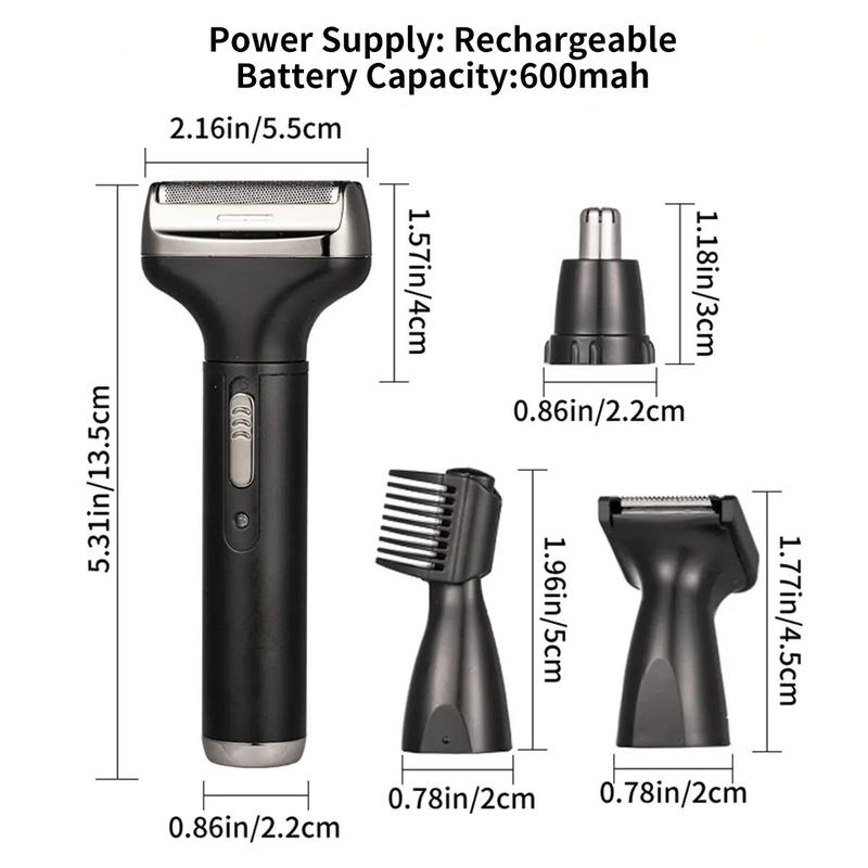 Product Introduction of Electric Razor, 1 Set 4 in 1 Wet & Dry Cordless Hair Shaver for Eyebrows Nose Face Beard, Portable Full Body Hair Trimmer 12