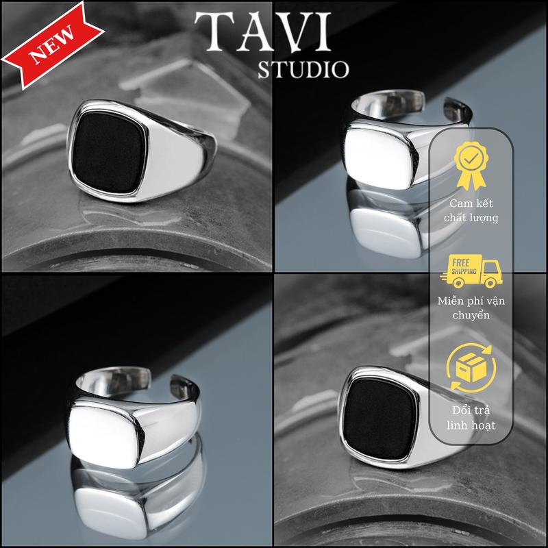 Mua là mê chê thì hoàn về Set 2 chiếc nhẫn titan nam nữ mặt vuông kiểu dáng freesize màu bạc basic sang trọng - Phụ kiện Tavi