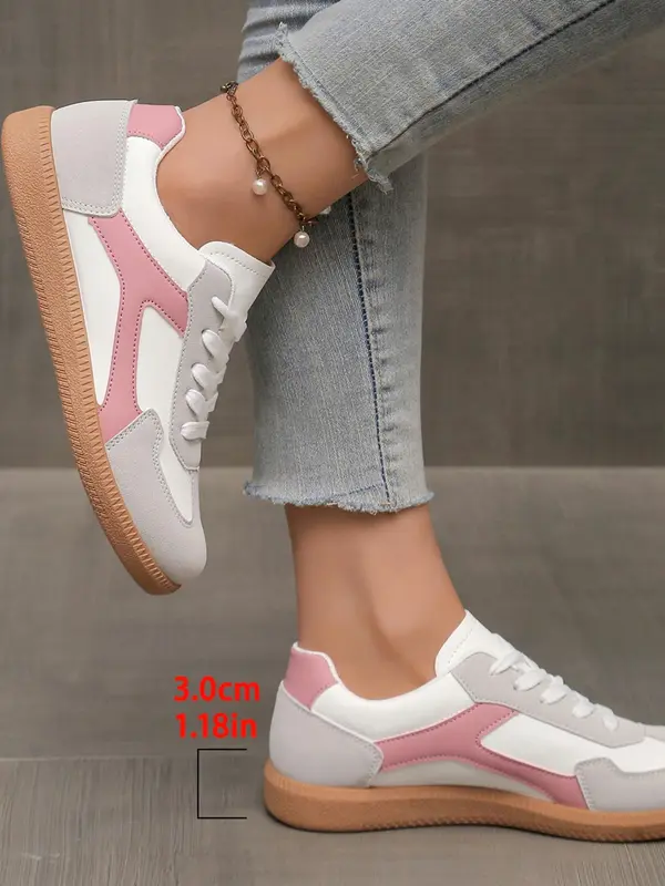 Women's Fashionable Patchwork Design Lace Up Low Top Sneakers, Casual Comfortable Sports Shoes for Daily Wear, Female All-match Round Toe Shoes for Daily Wear 1