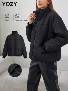 YOZY Women's Solid Color Drawstring Zip Up Funnel Neck Winter Coat, Casual Fashionable Pocket Drop Shoulder Long Sleeve Outerwear for Daily Outdoor Wear, Women Clothing for Fall & Winter