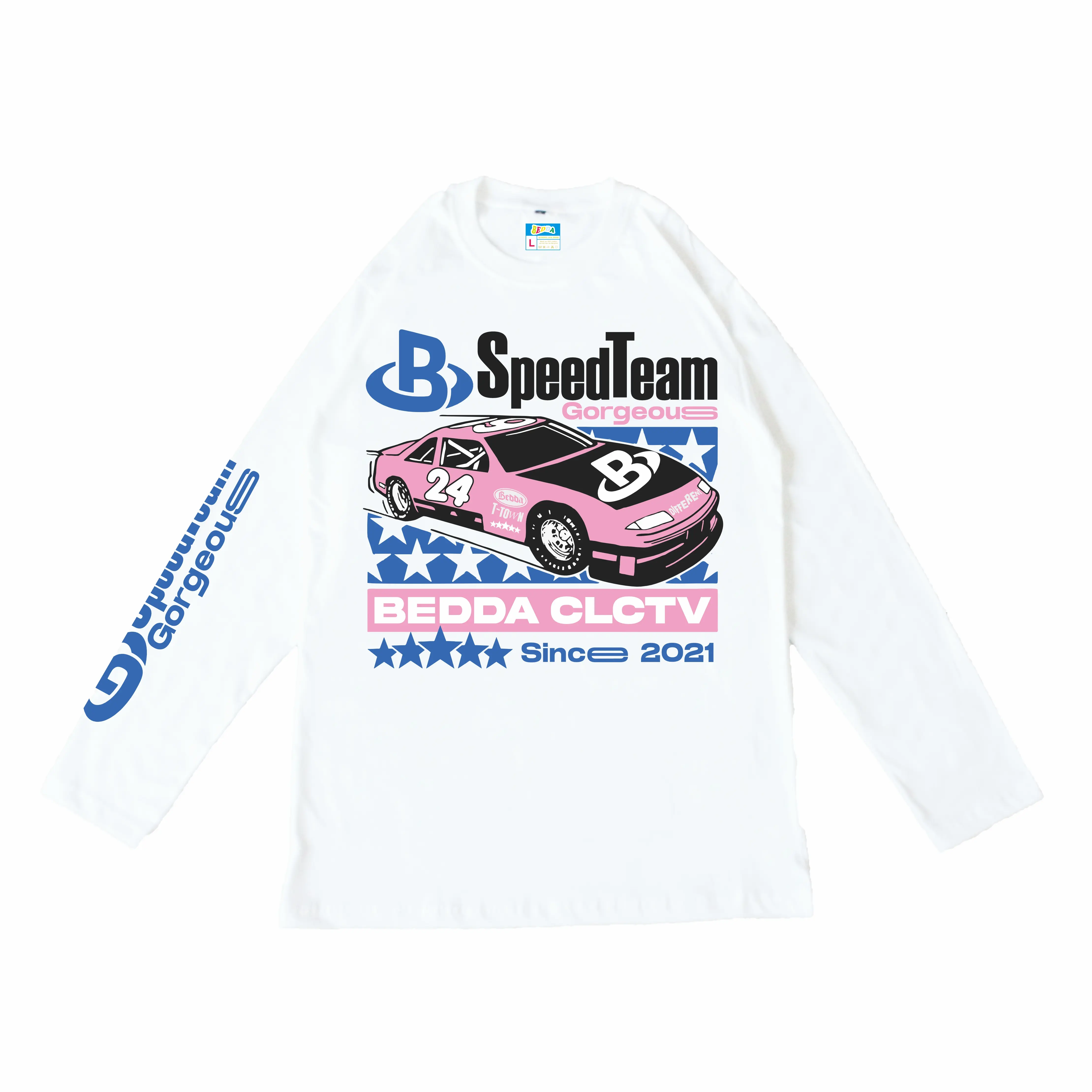 Bedda - T-Shirt Speed Team LONG SLEEVE White Combed Lembut Panjang Kaos Katun