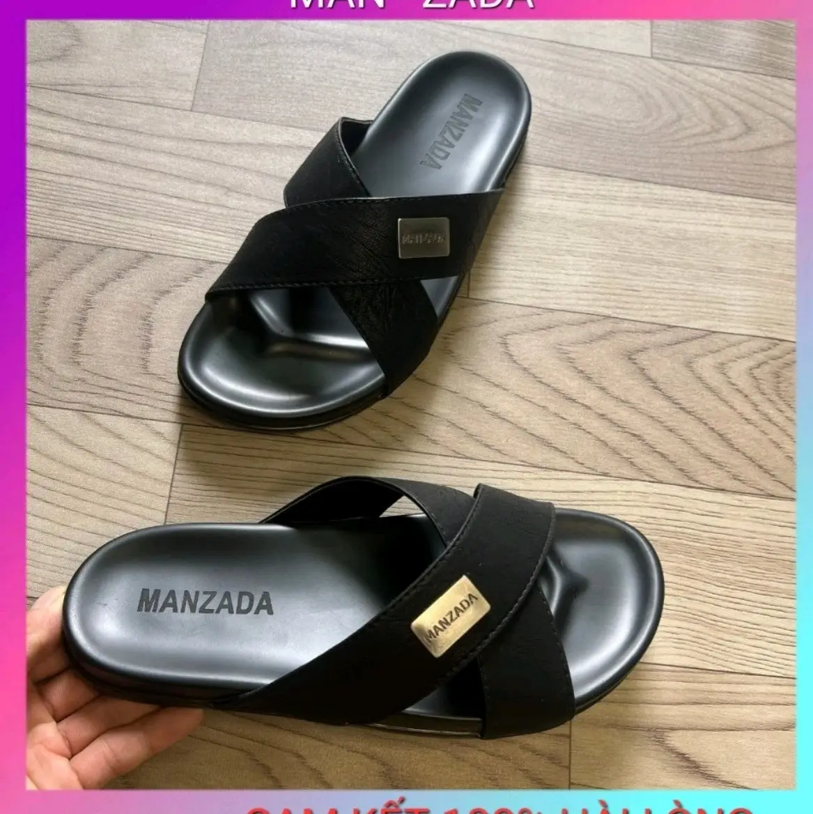 dép nam quai chéo manzada da bò cao cấp có size 44 và 45 fullbox Mã 011 DéP Cao Su Sandal Đồng Đế Bằng moto Jean