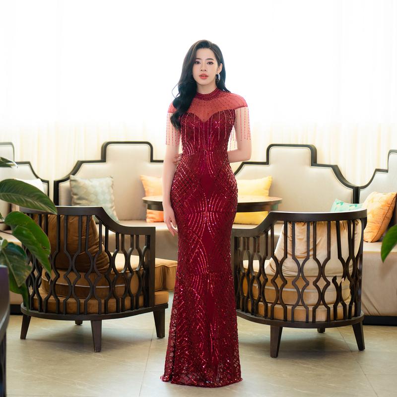 DC190 - Thanh An Dress đầm dạ hội mặc thông gia ngồi xui mẹ chồng mẹ vợ mặc đám cưới con quá hợp lý sang trọng kín đáo lịch sự kết cườm thân trên rất nổi bật.