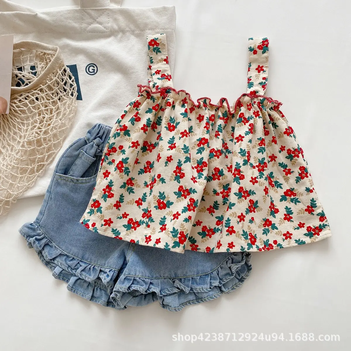 Children's Summer Clothing Suit New Korean Style Western Style 1-3 Years Old Baby Girl Shorts Children's Sling Pure Cotton Two Pieces
