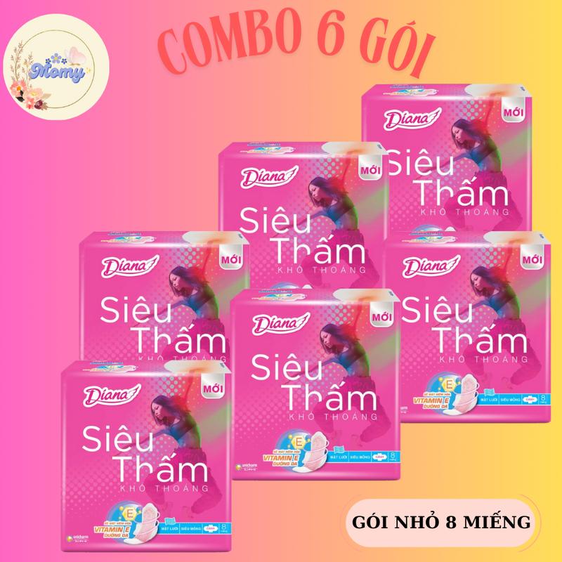  COMBO 6 Băng vệ sinh Diana siêu thấm siêu mỏng có cánh  gói nhỏ 8 miếng Momy Shop 