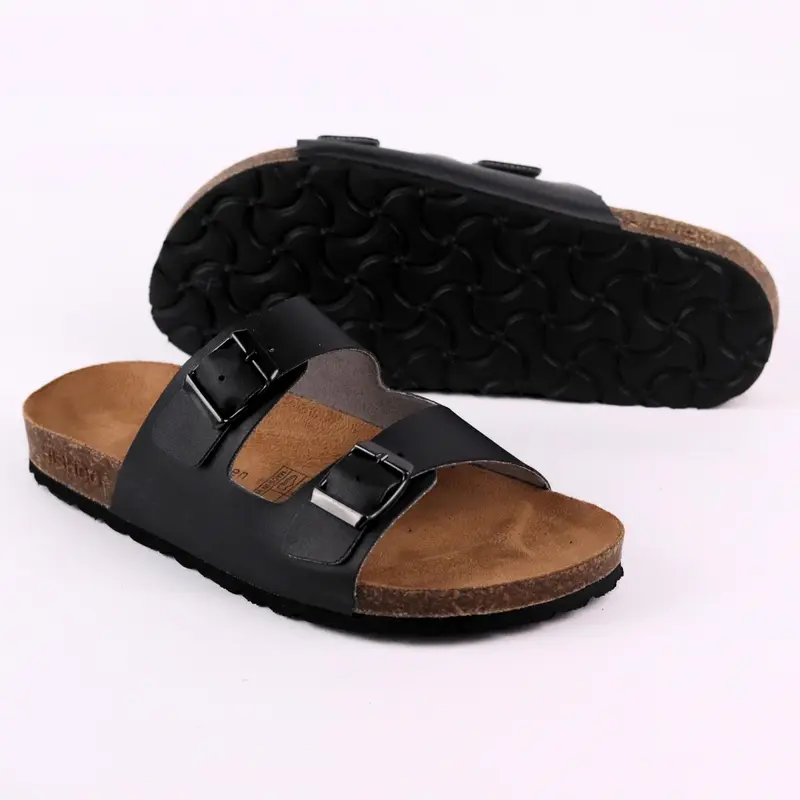Dép đế trấu birken nam nữ unisex 2 khóa da PU tổng hợp lót da lộn size 35-43 chính hãng Hishoo S093 4