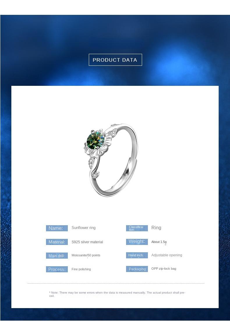 925 Sterling Silver Sunflower Ring with Green Moissanite8