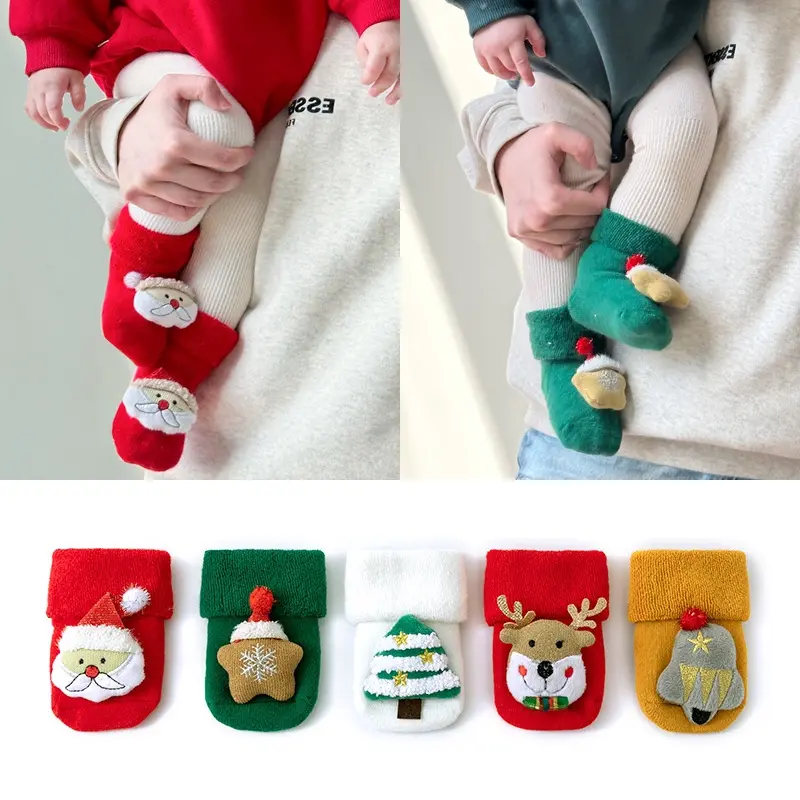 0-3 Years Old Baby Autumn Winter Christmas Socks Boys Girls Thickened Warm Cute Doll Cotton Socks