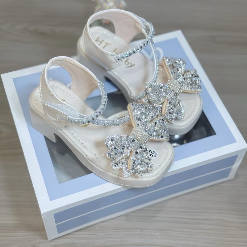  Sandal cao gót cho bé siu nhẹ- hậu gót dây nơ đá đế cao 3p da pu mềm nhẹ  hậu gót nơ đá  