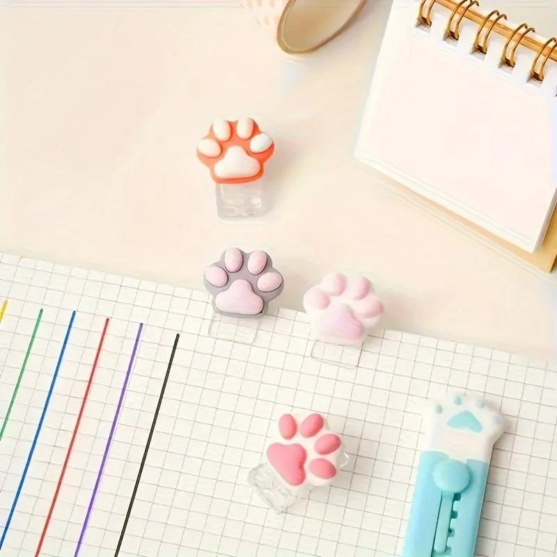 Mini Cat Paw Design Binder, 4 Counts Cute Cartoon Cat Paw Bookmark, Kawaii Scrapbook Journal Clip, Stationery Clip, Office Accessories 2