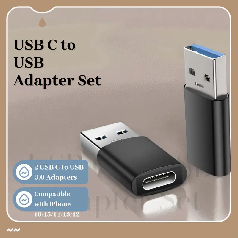USB C to USB Adapter, 2 Counts USB C Female to USB Male 3.0 Adapter, USB External Memory Compatible with iPhone 16/15/14/13/12, iPad Pro/Mini/Air, Samsung Galaxy S23/S22/S21, MAC/Laptop/Desktop 1