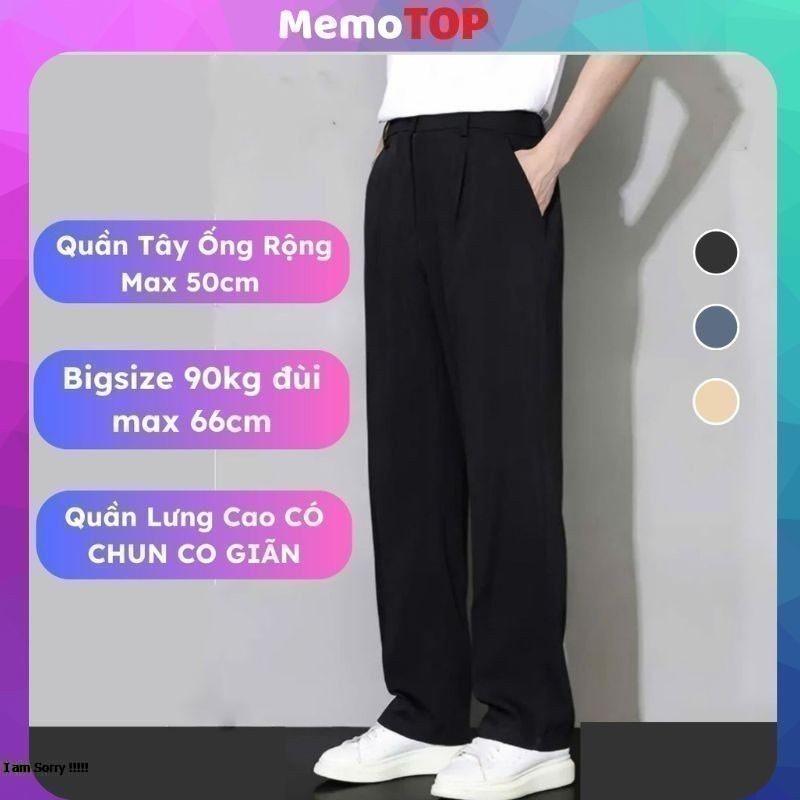 Quần tây nam ống suông rộng lưng thun co giãn MEMOTOP phong cách Hàn màu ĐEN,KEM,GHI