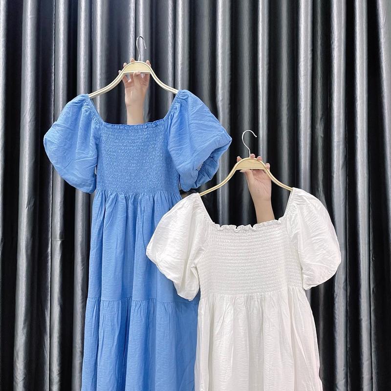 Đầm Maxi 2 Dây Nhún Ngực Mặc 2 Kiểu ( Có Tay + Trễ Vai ), Maxi Đi Biển Dáng Dài