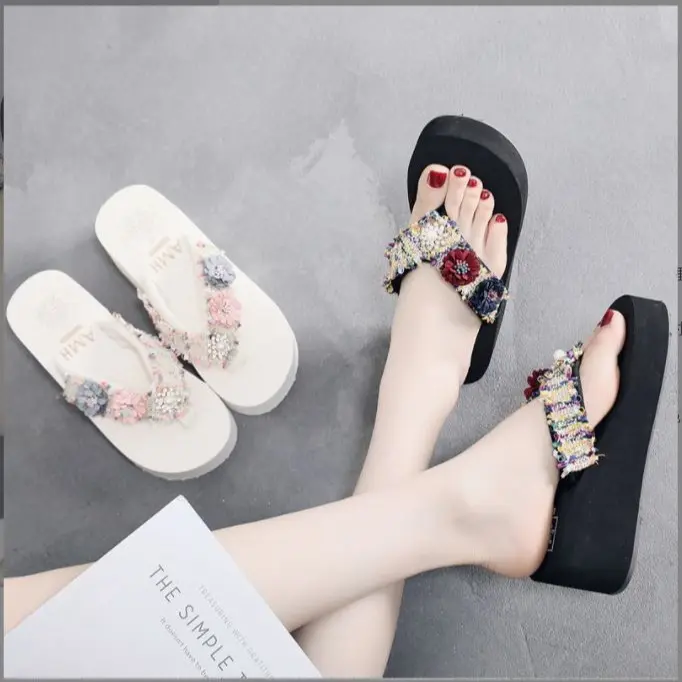 Dép Tông Nữ Dép kẹp Nữ Dép Xỏ Ngón Đế Cao Quai Đính Hoa Đế Xuồng DéP Shoes GiàY