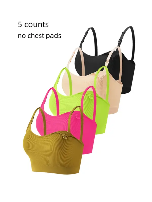 Solid Ribbed Adjustable Strap Wireless Bra, Comfort Maternity Lingerie Bra for Women, Maternity Lingeries for All Seasons, Maternity Clothing, Bra Pack, Womenswear, Sports Bra 2