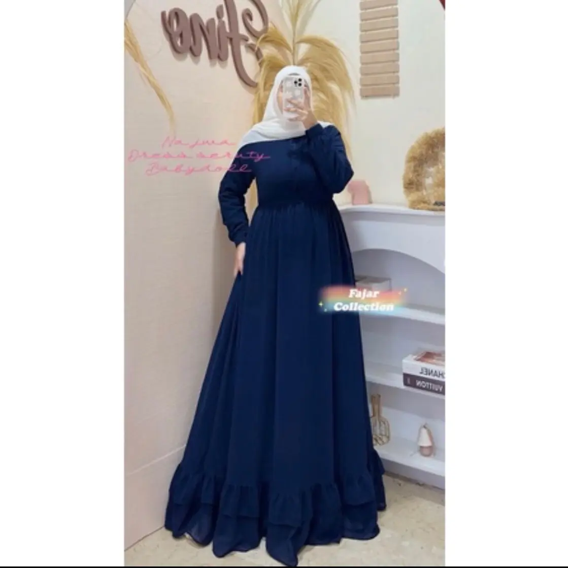 NAJWA DRESS BAHAN CERUTY BABY DOLL PREMIUM JUMBO DAN ALL SIZE FULL FURING GAMIS POLOS