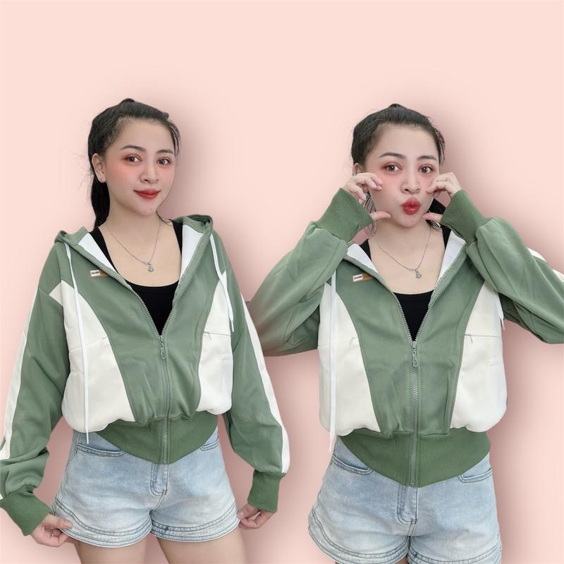 Áo khoác nữ, Mix 2 màu, Vải thun 2 da, vải dày dặn, chống nắng, 6 túi -2D 3