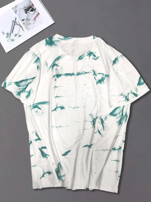 Men's Tie Dye & Letter Print Round Neck Tee, Regular Fit Casual Short Sleeve Crew Neck T-shirt for Summer, Fashion Men's Top for Daily Wear 1
