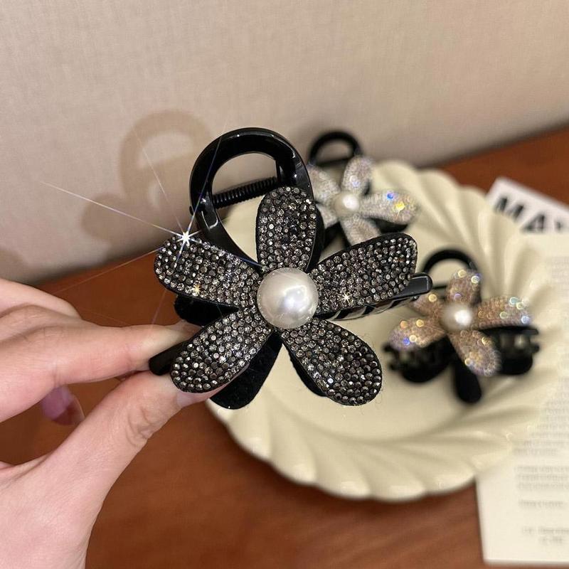 Product Introduction of Light Luxury Simple And Elegant Sparkling Flower Clip Female Bun Hair Clip Back Of Head Hair Clip Bright Flash Flower Shark Clip Versatile Exquisite Headdress 18