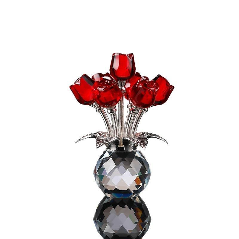 Artificial Crystal Rose Ornament, Flower Design Desktop Decoration, Home Decor for Living Room Bedroom Office, Gift for Friend & Family 0