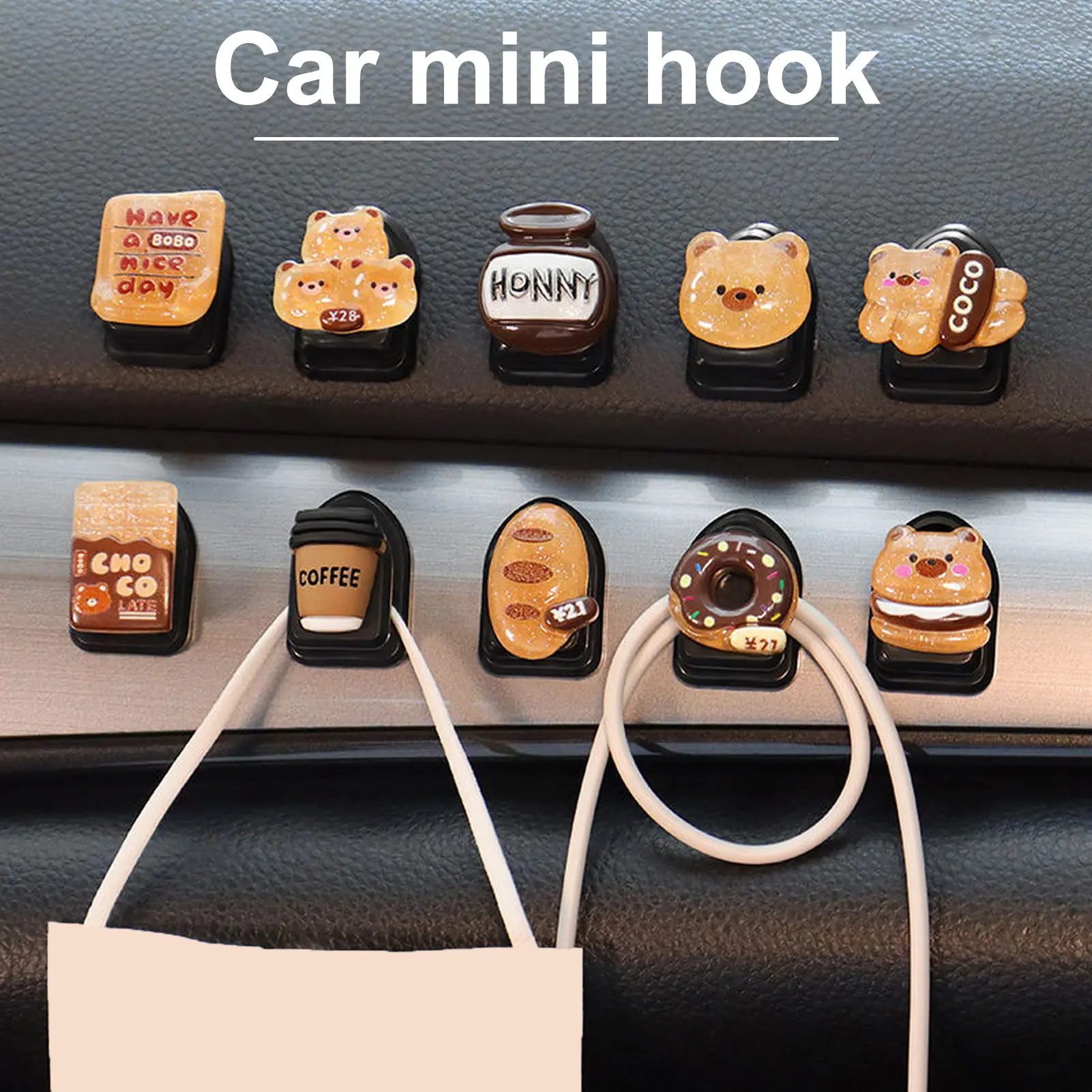 5 Pcs Car Mini Hooks Cartoon Shape Adhesive Anti-slip Great Load Bearing Car Seat Back Hangers Organizer Auto Interior Accessories