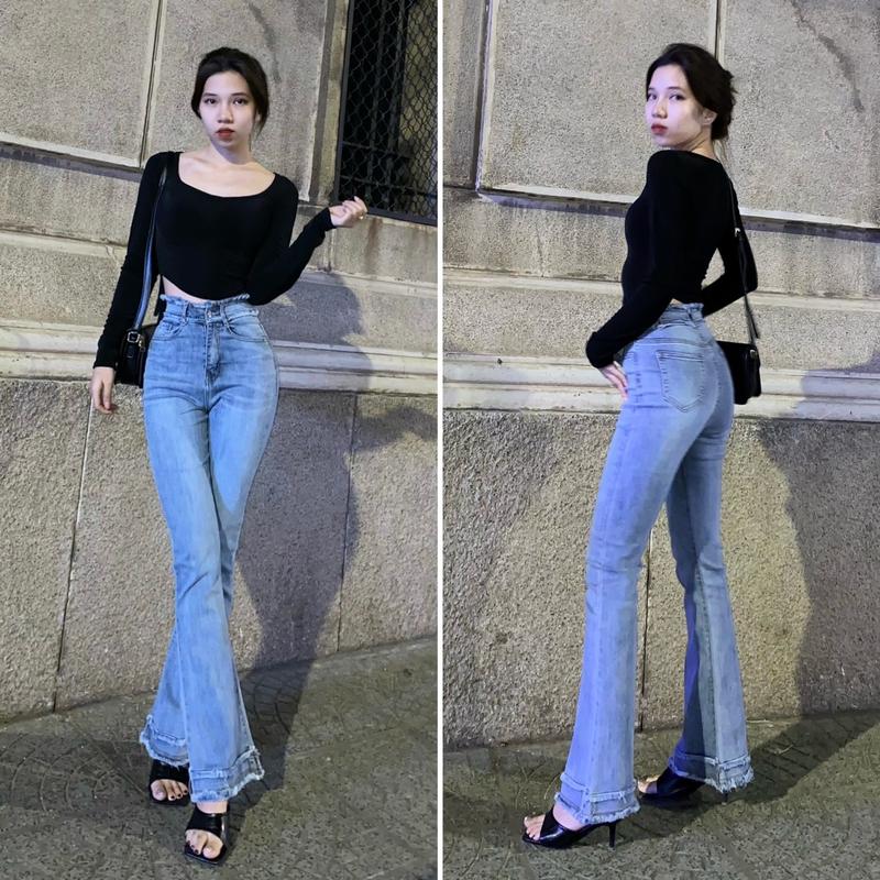 YURI JEANS - (Eo Bé) Quần Jeans Loe Tua Lưng và Lai Quần Kiểu Thời Trang Nữ Denim Women Pants