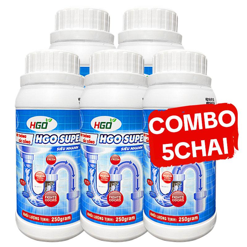 [COMBO 5] Bột Thông Cống Cực Mạnh HGO SUPER Thông Tắc Bồn Cầu, Bồn Rửa Bát, Đường Ống, Chai 250gram