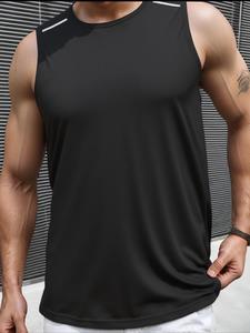 Men's Solid Sleeveless T-shirt, Regular Fit Casual Comfy Breathable Tank Top for Gym Workout Running, Men's Clothes for Summer