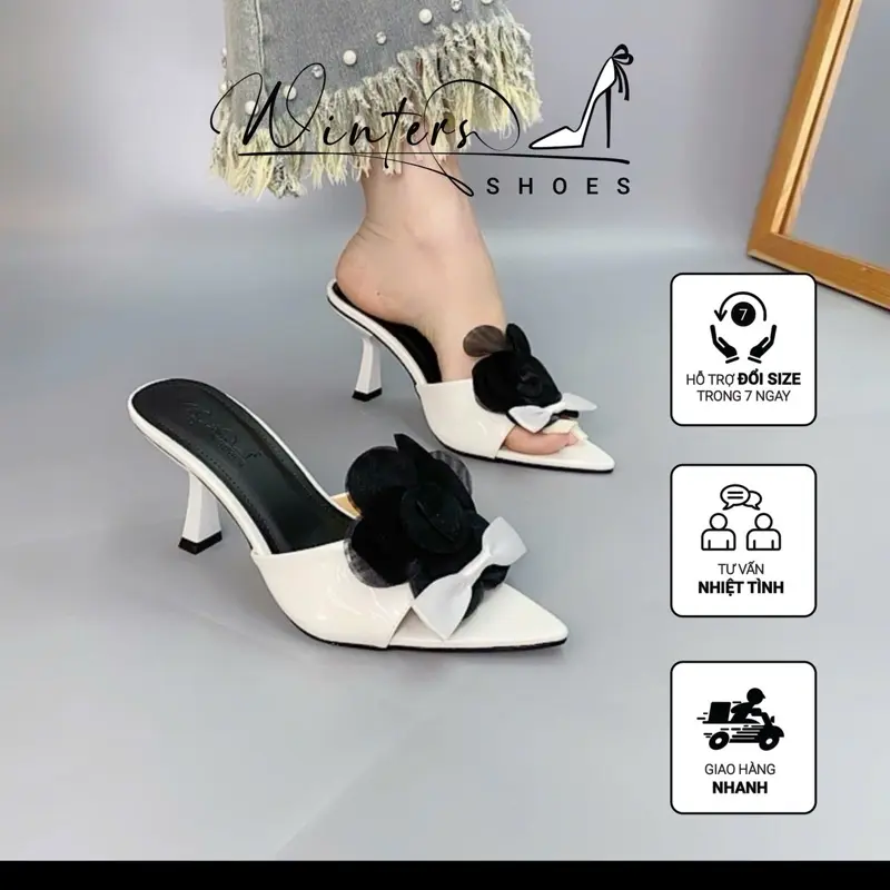 Giày cao gót (Bông phối) cao 7cm xinh xắn thời trang thích hợp đi chơi đi tiệc