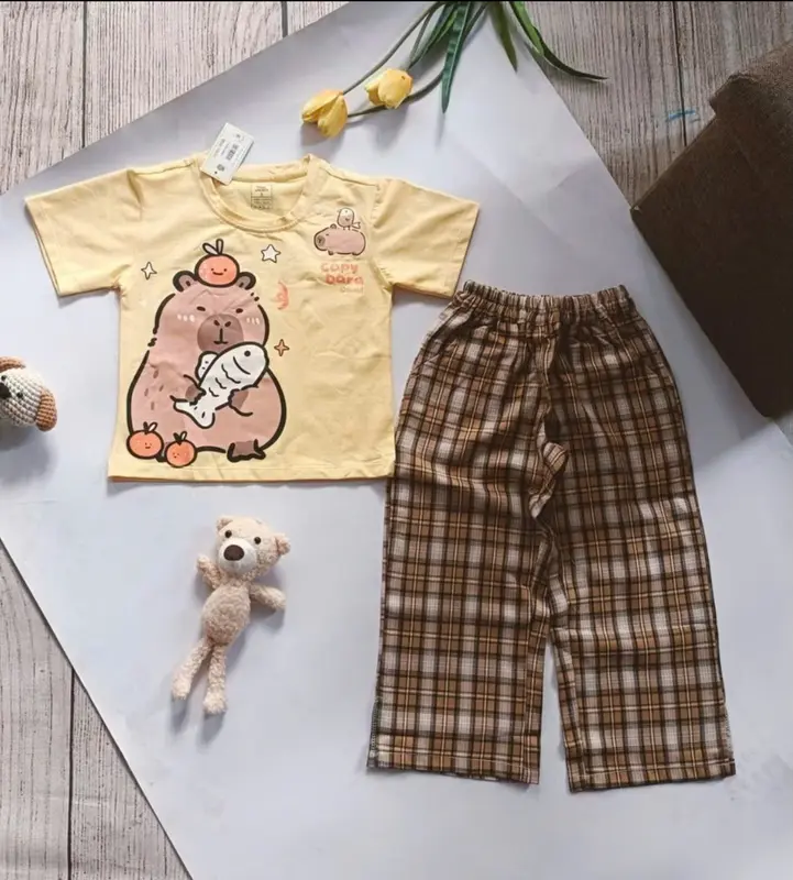 Bộ Áo Thun Quần Kẻ Sọc LABUBU Cho Bé Gái Siêu Xinh Xắn Size 13-44 kg Mát Mẻ 2