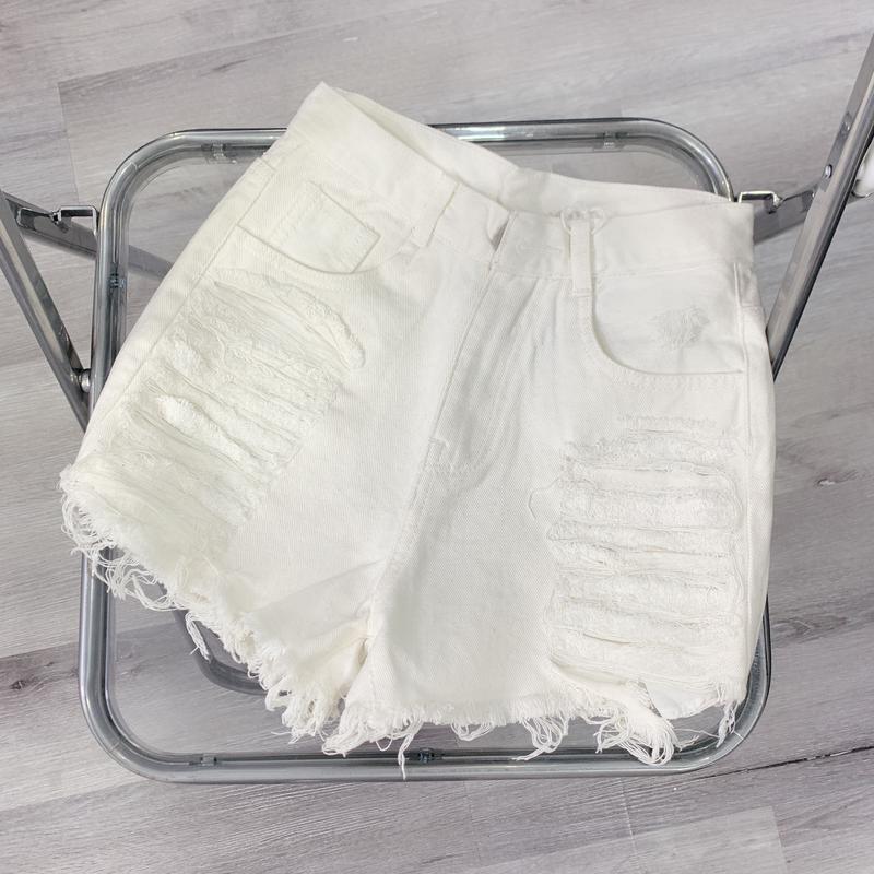 Quần đùi short jean nữ lưng cao trắng đen chất Denim Pants Women rách xước to rách hai bên