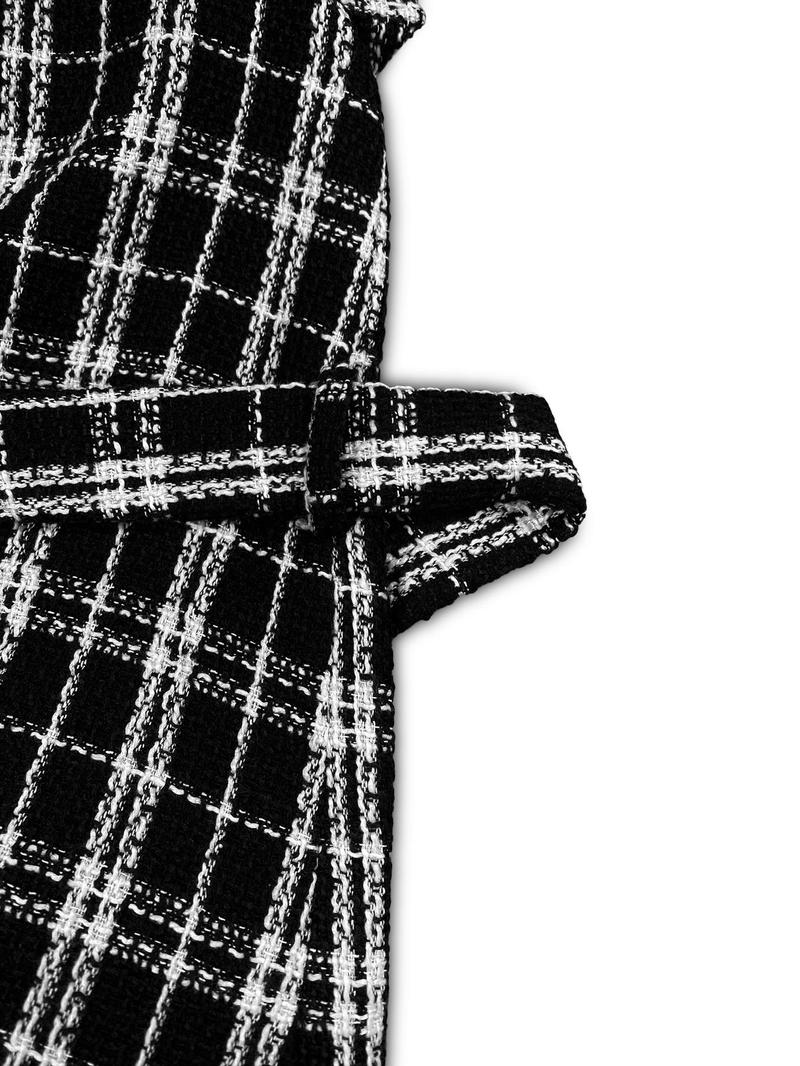 Product Introduction of Women's Plaid Print Button Front Belted Coat, Elegant Long Sleeve Lapel Neck Outerwear for Fall & Winter, Ladies Clothes for Daily Wear 5