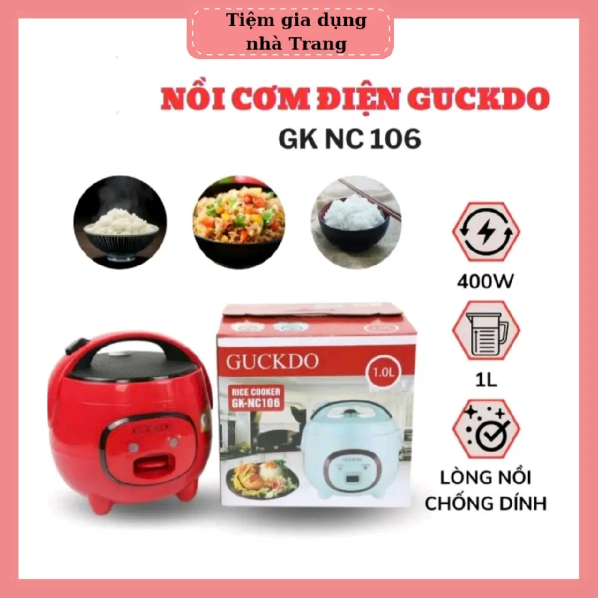 NỒI CƠM ĐIỆN GUCK-DOO GKNC106 MẪU MỚI DUNG TÍCH 1L, 1.2L, 1.8L NẤU CƠM NGON. BH 12 THÁNG (GIAO MÀU NGẪU NHIÊN) Cooker Nấu Ăn