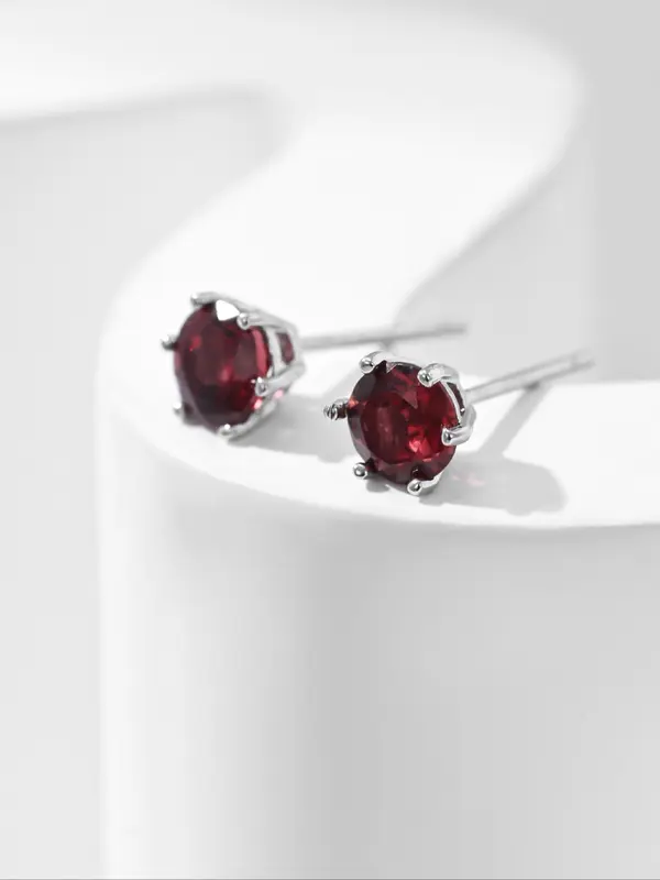 S925 Sterling Silver Garnet Decorated Stud Earrings, Fashionable Jewelry for Women & Girls, Trendy All-match & Exquisite Jewelry for Birthday Gift 7