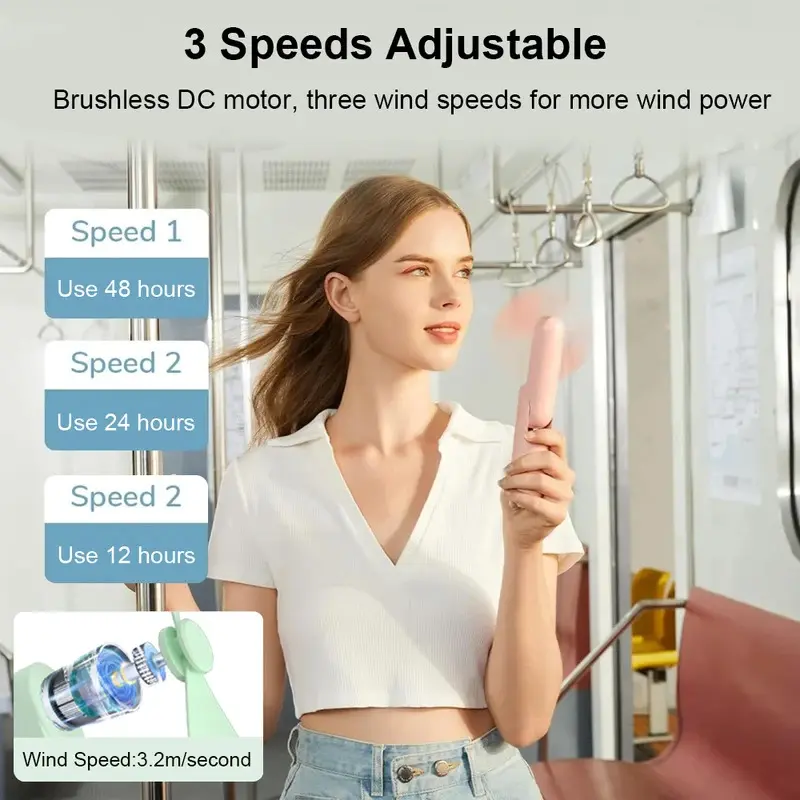 Portable Fan Super Mini Handheld Fan USB Rechargeable Fan Foldable Hand Held Small Pocket Fan with 2000mAh Power Bank 3 Gears 2