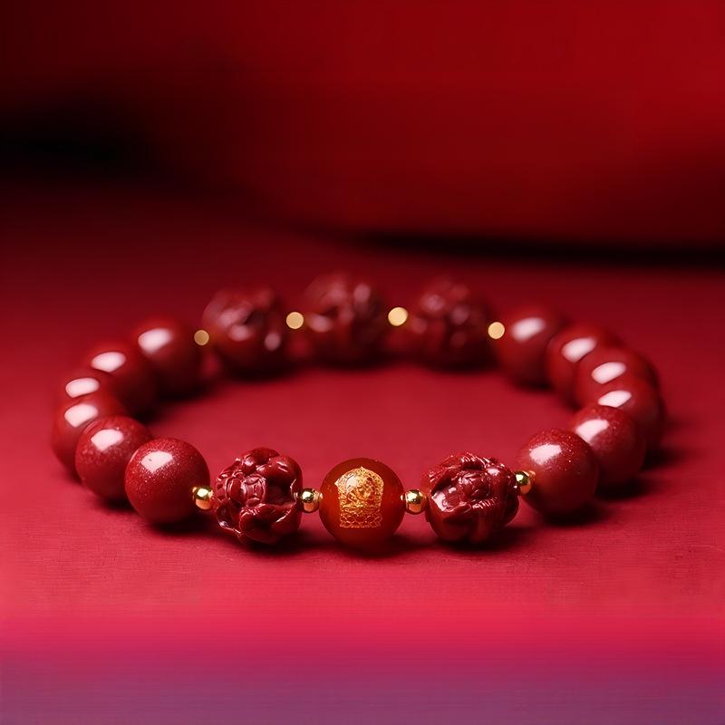 Milon năm mệnh Hỏa Vòng Tay Chuỗi Tay Cung Hoàng Đạo, Đá Cinnabar Ba Trong Một, Dành Cho Nam Và Nữ, Phụ Kiện, Thiết Kế Đuôi Đeo Tay ngũ hành ngũ hành