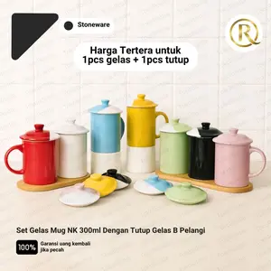 Set Gelas Mug NK 300ml Dengan Tutup Gelas B Stoneware Keramik
