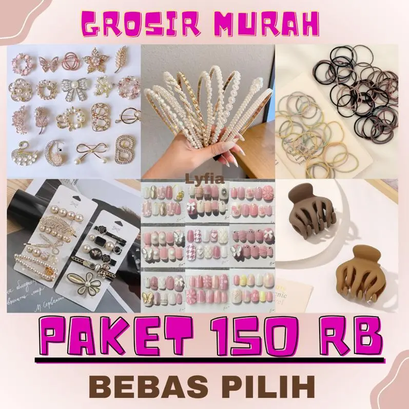 Paket Usaha Aksesoris Murah - Paket 150 Ribu Bebas Pilih Bando, Alat Make Up, Jedai, Kalung, Ikat Wanita Scrunchies Dll 0