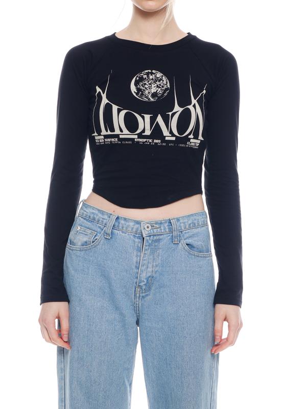 NOMOLU - Crop Top Long Sleeve Kaos Wanita Vol.015 Moon 1