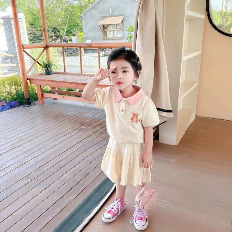 Sét váy cộc tay có cổ , chân váy xếp ly ( có lót trong ) dành cho bé . ( TT ) 3
